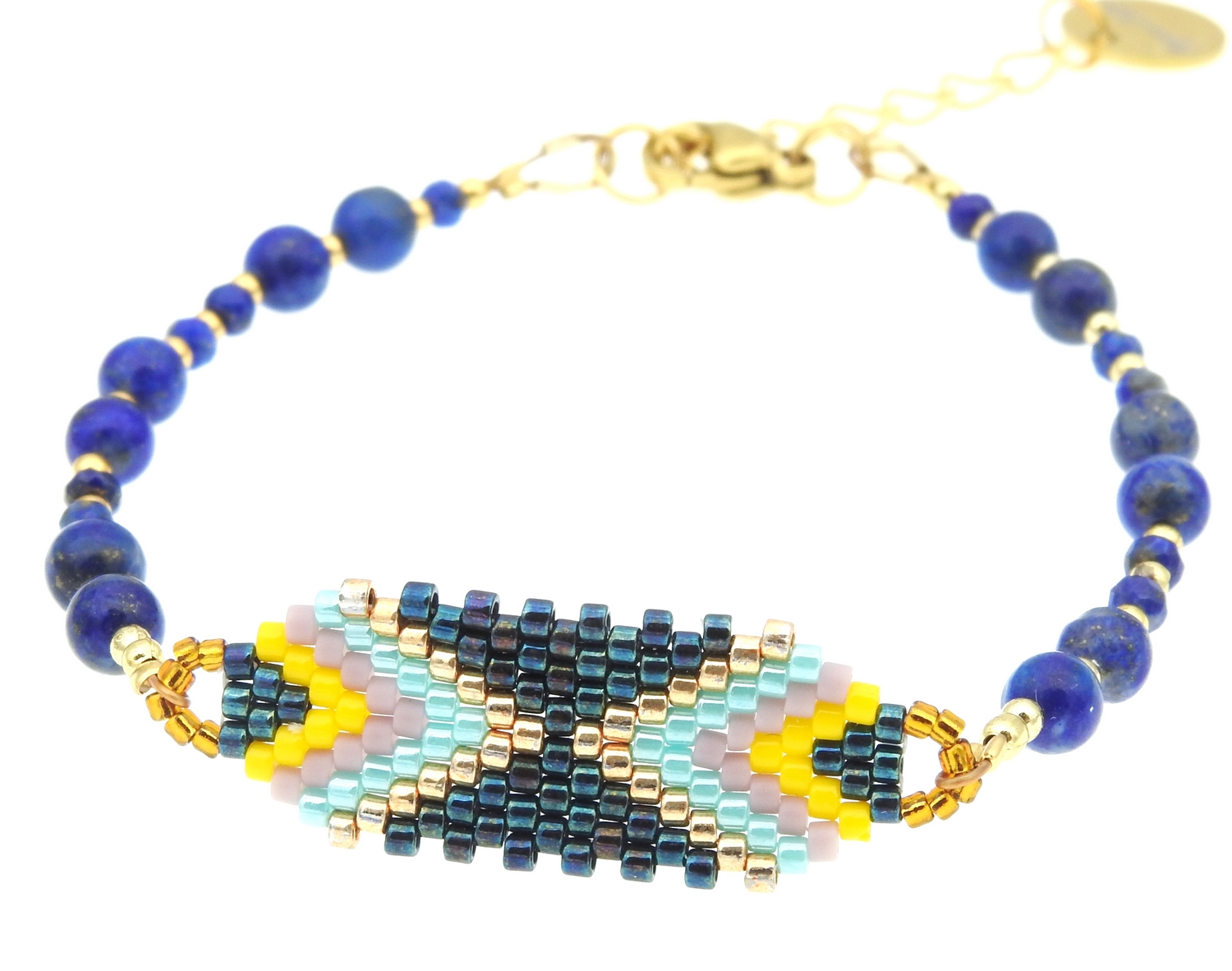 Bracelet original avec intercalaire et pierres fines en lapis-lazuli MMC104 SALVA 4