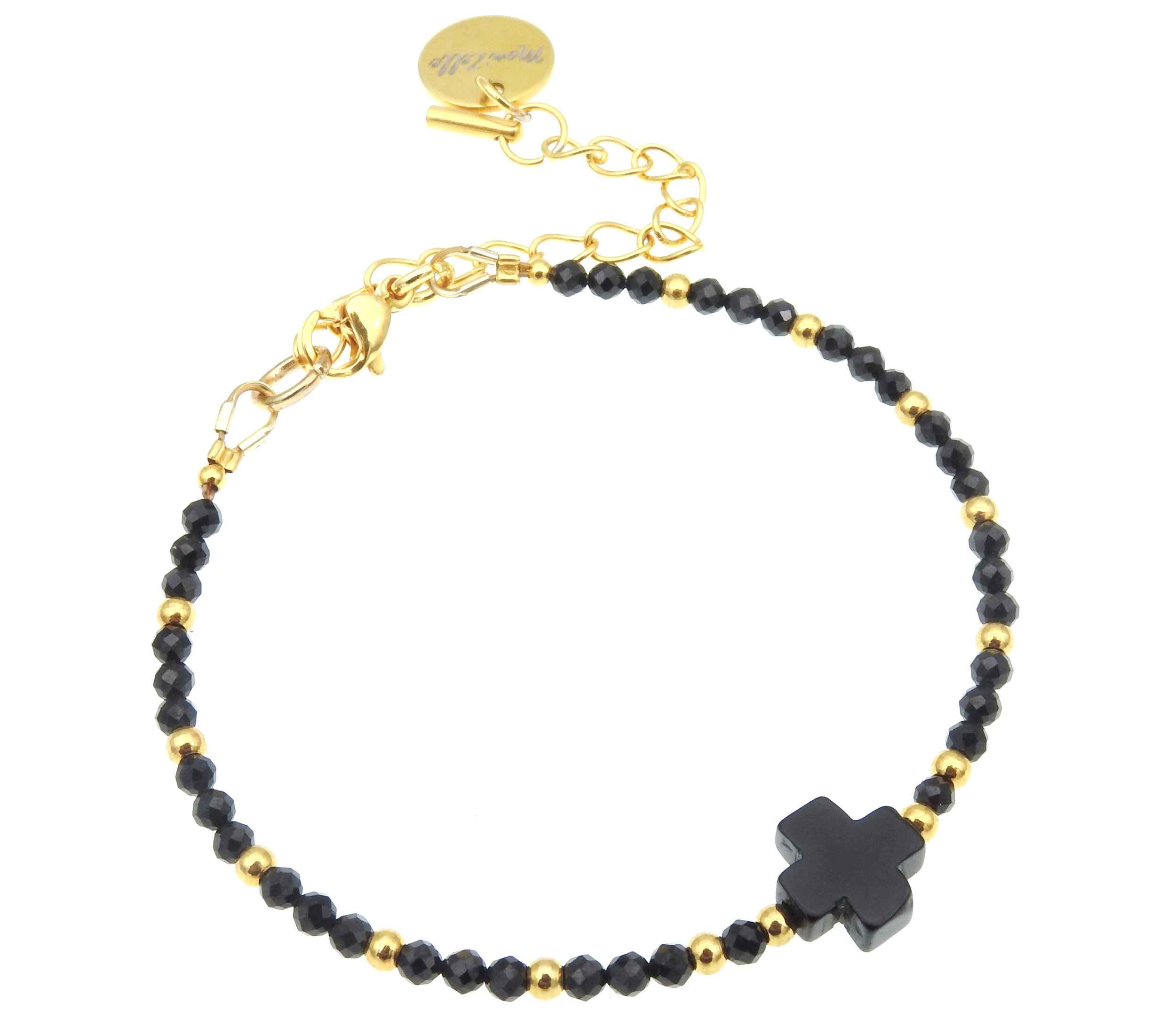Bracelet « Protection » orné de pierres fines avec croix en agate noire. MMC106 SANDRA 4
