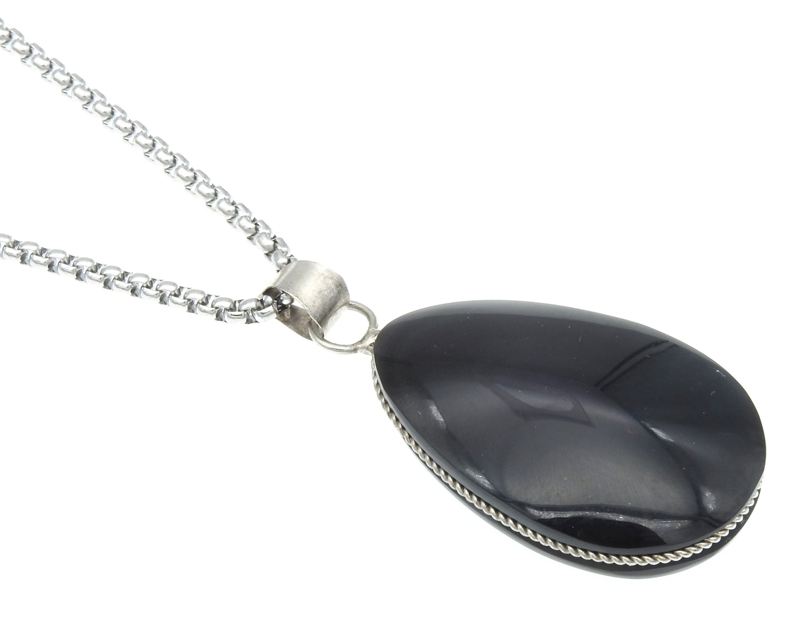 Collier argenté VICTORIA avec pendentif en obsidienne MomZelle MMC113 VICTORIA 1