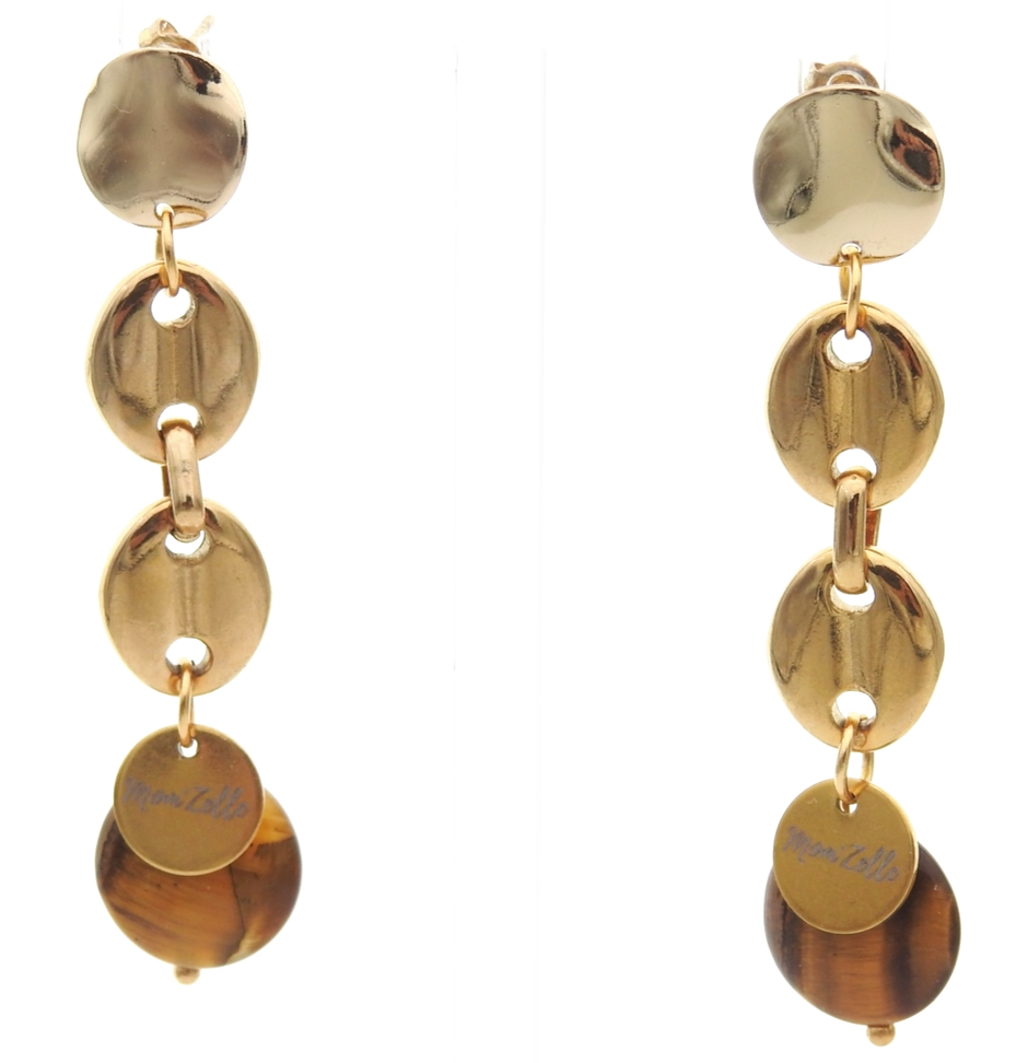 Boucles d’oreilles pendantes dorées NOELIA ornées de pierres fines oeil de tigre by Mom’Zelle MMC085 1