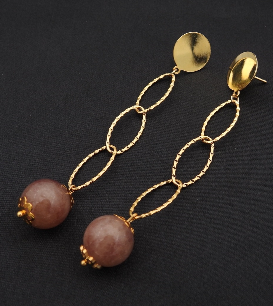 Boucles d’oreilles pendantes PERLA ornées de pierres fines en agate by Mom’Zelle MMC086 3