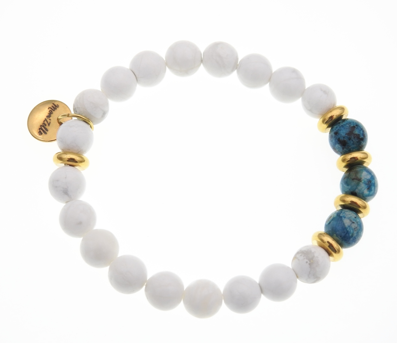 Bracelet stylé et tendance AMAPOLA perte de poids orné de pierres fines en apatite, howlite blanche et perles dorées MMC125 (3) - Copie