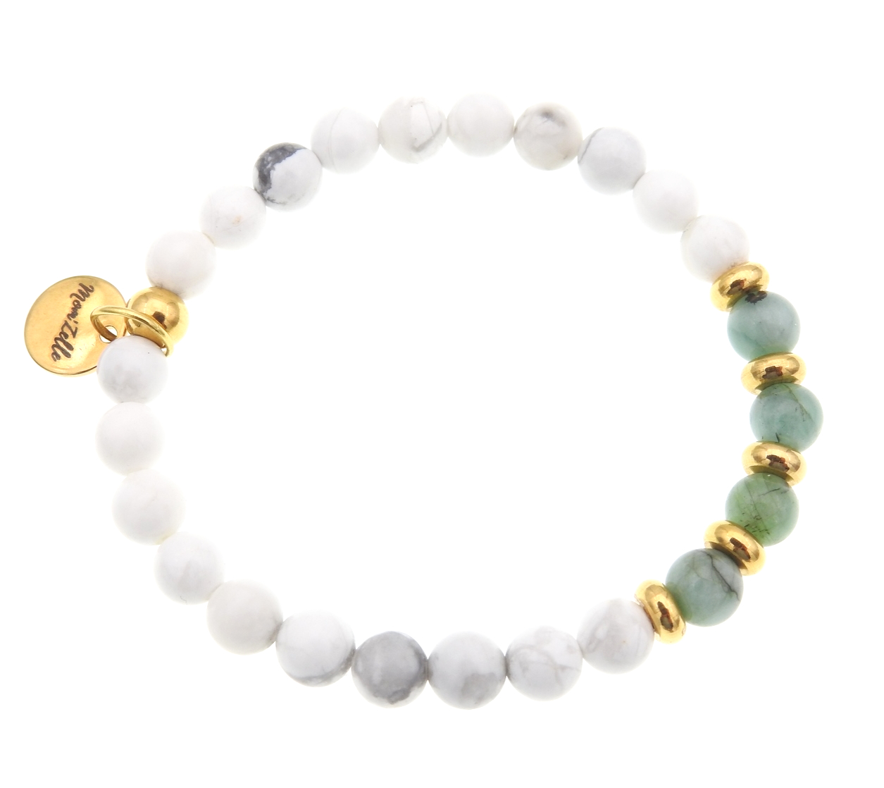 Bracelet AZUCENA en pierres fine en émeraude, howlite blanche et perles dorées MMC123 (2)