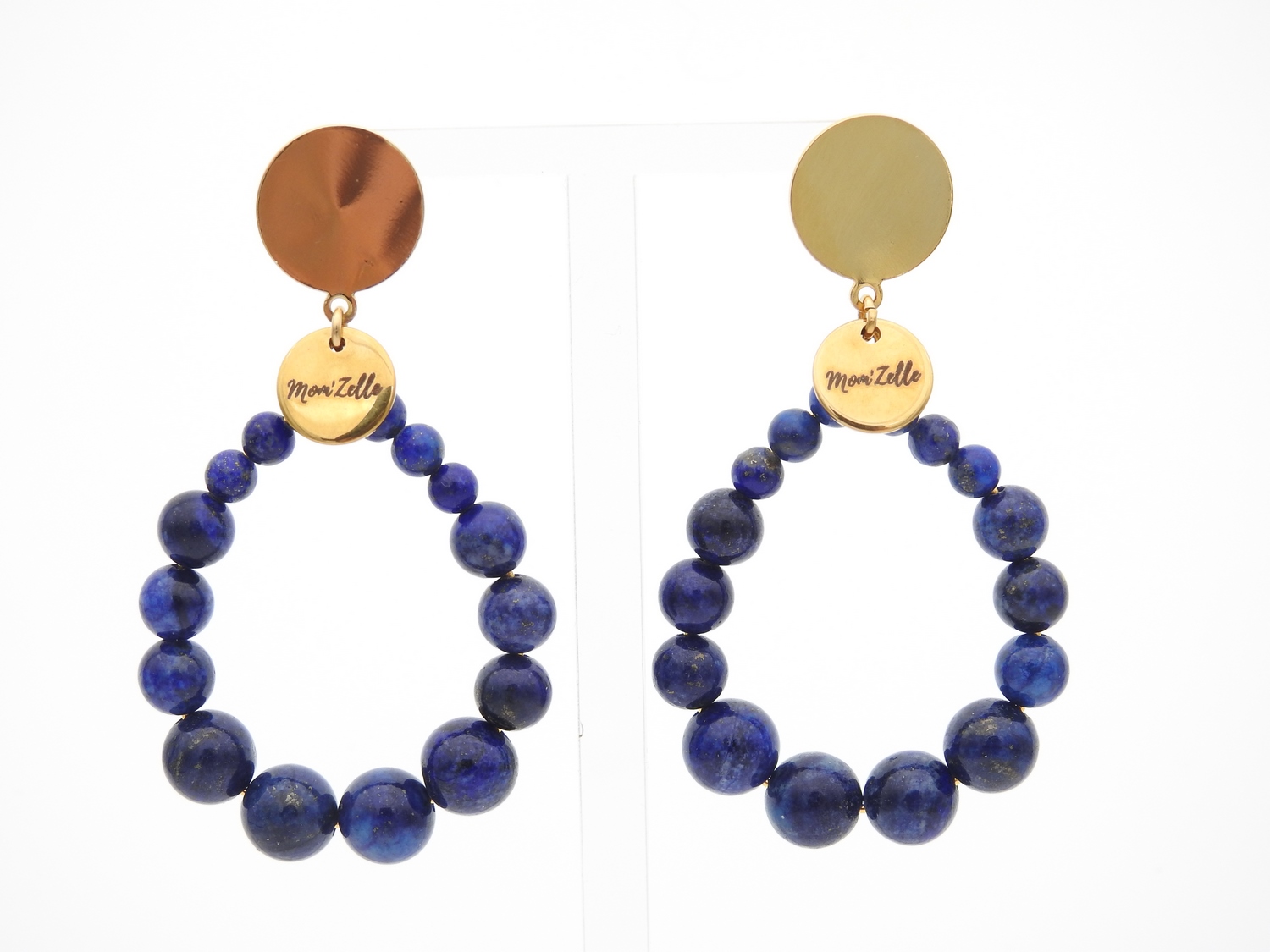 Boucles d’oreilles dorées CARLA en pierres fines en lapis-lazuli  MMC073