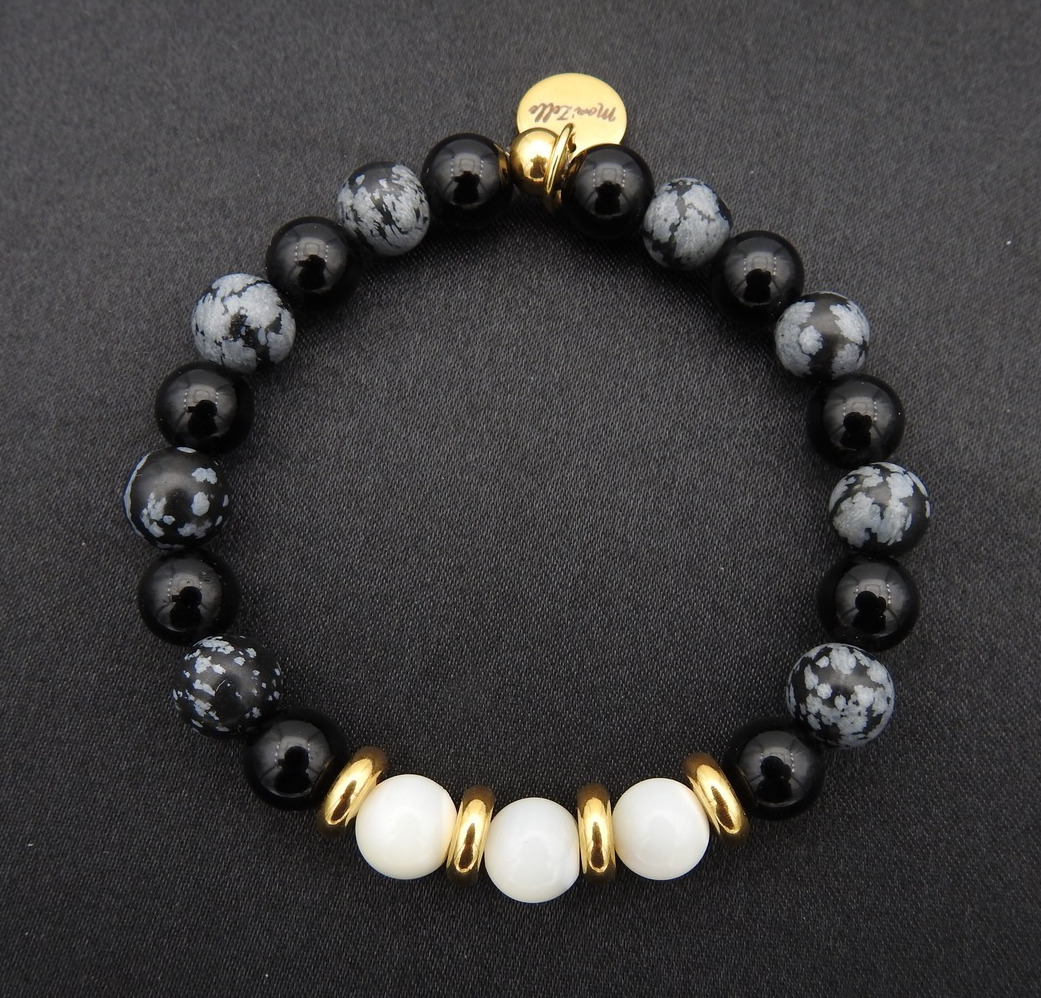 Bracelet femme Belleza en pierres fines de tourmaline noire et obsidienne flocon de neige | Bracelet Belleza | MMC022