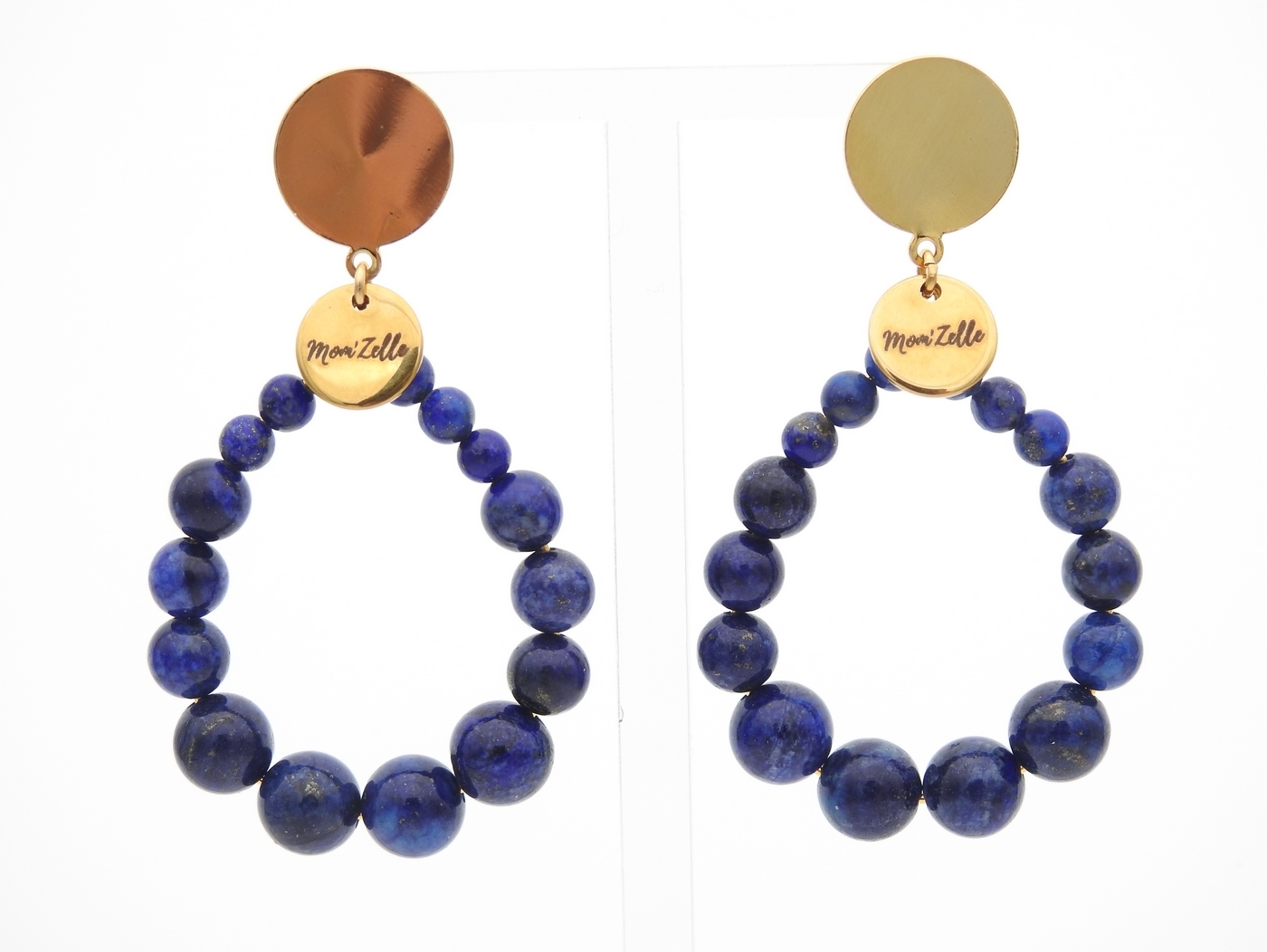 Boucles d’oreilles dorées CARLA en pierres fines en lapis-lazuli MMC073