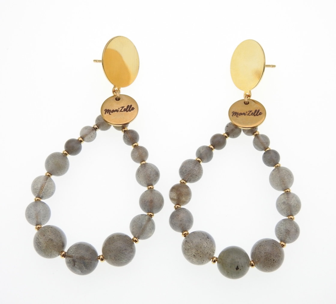 Boucles d’oreilles dorées Nera en pierres fines labradorite | MomZelle | MMC072