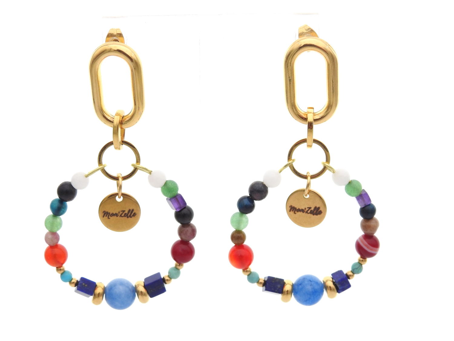 Boucles d’oreilles ALEGRIA « Energie et Vitalité » avec pierres fines et perles dorées MMC129(1)