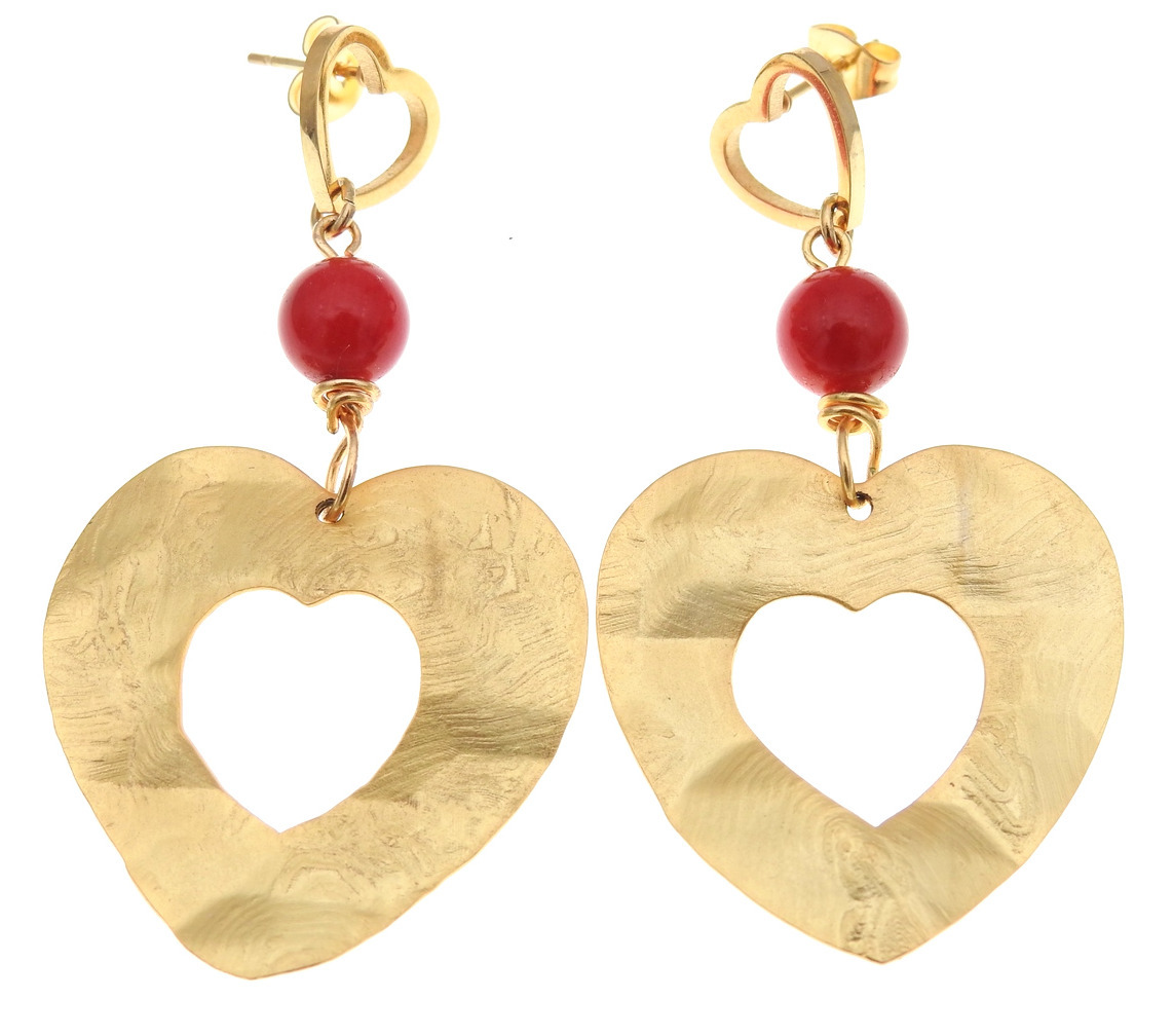 Boucles d’oreilles dorées Amour et Douceur avec pierres fines en corail rouge | MomZelle Bijoux| MMC150