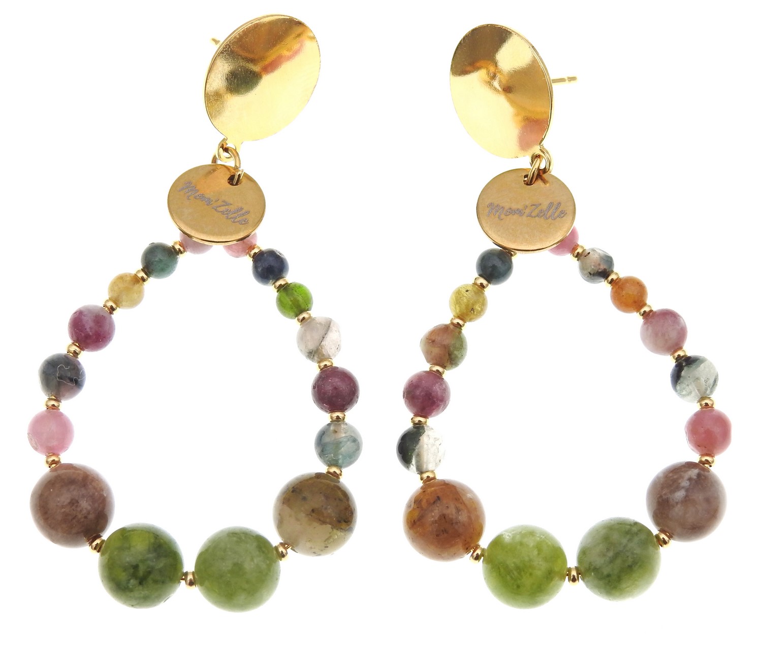 Boucles d’oreilles FELICIDAD ornées de pierres fines en tourmaline multicolore. | MomZelle Bijoux| MMC160