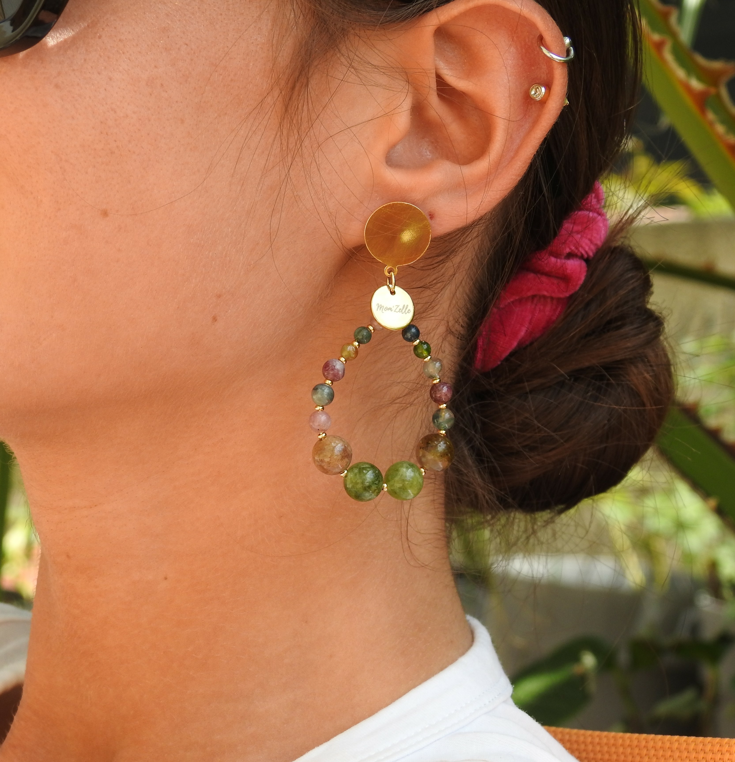 Boucles d’oreilles FELICIDAD ornées de pierres fines en tourmaline multicolore. | MomZelle Bijoux| MMC160