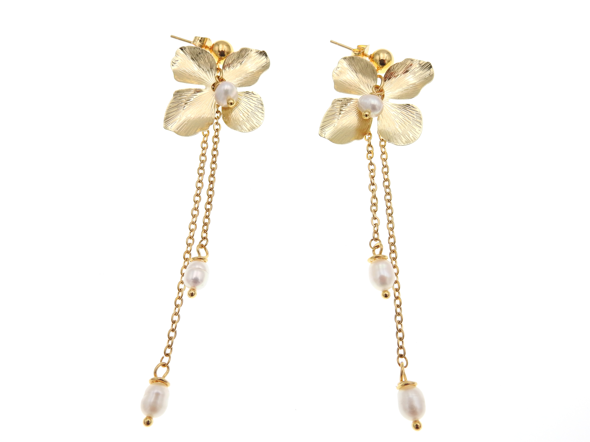 Boucles d\'oreilles fleurs dorées de mariage ornées de perles RAQUEL