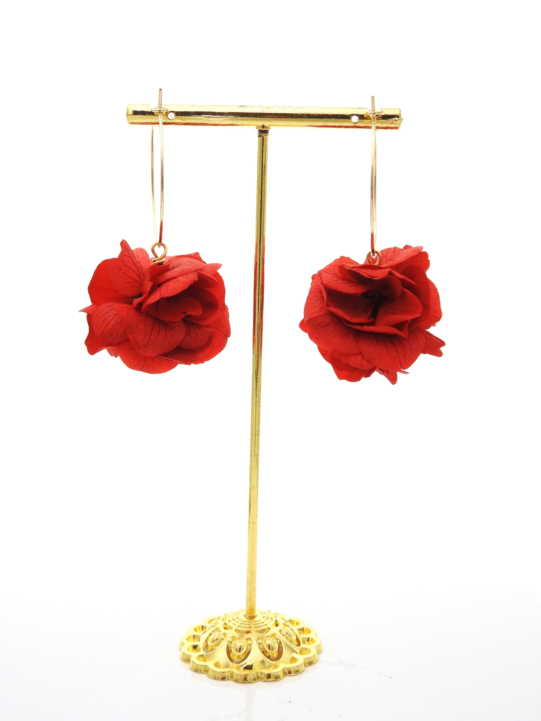 Boucles doreilles fleurs stabilisées rouges | Boucles doreilles fleurs stabilisées rouges MAR| MomZelle Bijoux MMC315