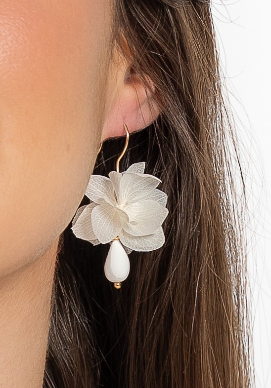 Boucles doreilles fleurs stabilisées et porcelaine | Boucles doreilles fleurs stabilisées et porcelaine MAUD| MomZelle Bijoux MMC331