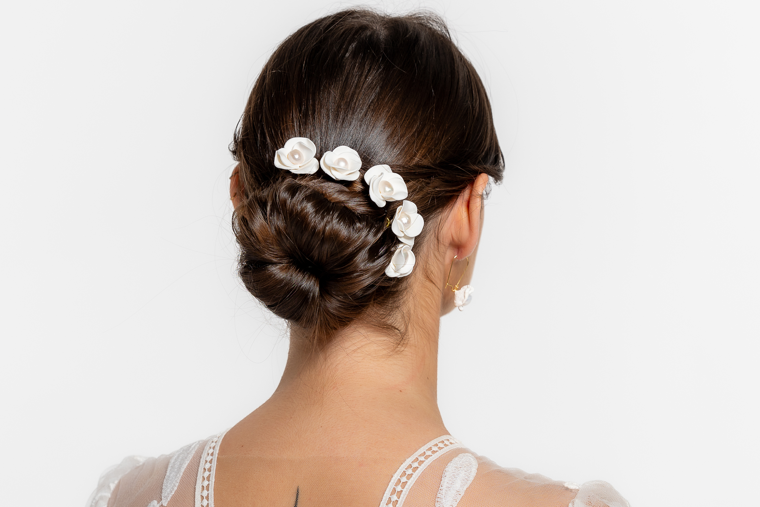 Lot de 3 pics à cheveux fleur en porcelaine | Lot de 3 pics à cheveux fleur en porcelaine JOSEPHINE| MomZelle Bijoux MMC336