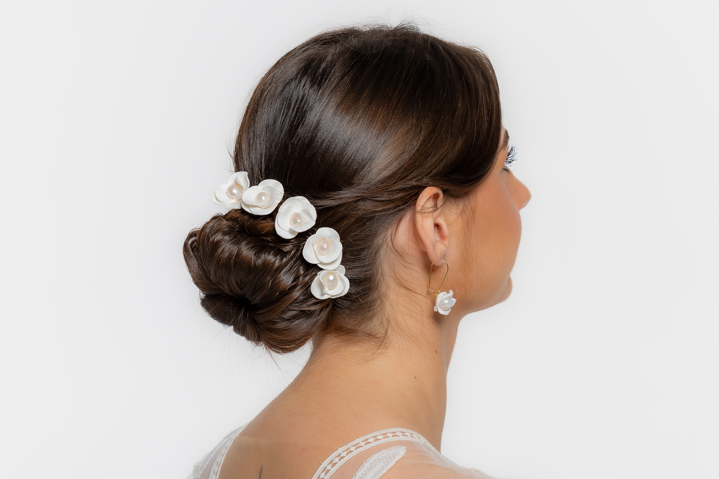 Lot de 3 pics à cheveux fleur en porcelaine | Lot de 3 pics à cheveux fleur en porcelaine JOSEPHINE| MomZelle Bijoux MMC336