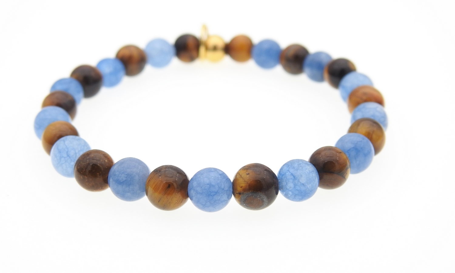 Bracelet «Protection et communication» en pierres fines oeil de tigre et quartz bleu MMC024 PUREZA 4
