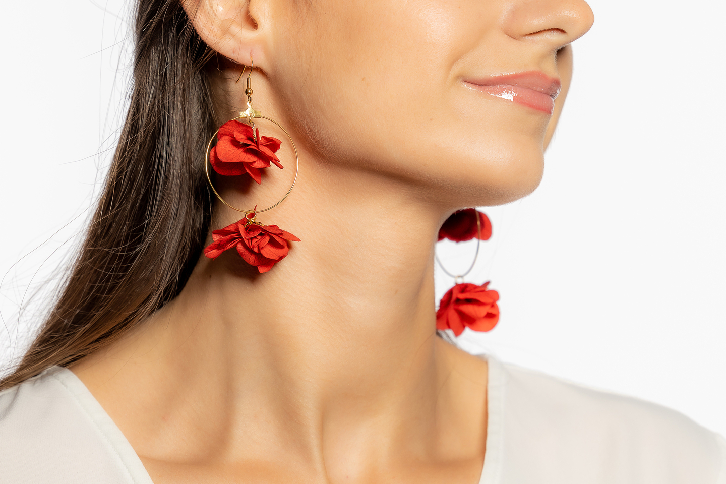 Boucles d'oreilles fleurs stabilisées rouge GRANADA