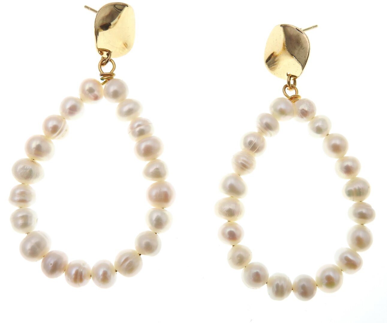 Boucles D'oreilles Créoles Dorées Avec Perles - Neuf Avec étiquettes - Anneaux Tendance
