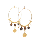 Boucles d’oreilles créoles dorées ALBA avec pierres fines et perles dorées by Mom’Zelle MMC049
