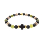 Bracelet tendance BENDITA composé de pierres fines avec croix en agate noire et perles dorées MMC056 BENDITA 3