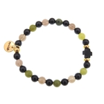 Bracelet tendance BENDITA composé de pierres fines avec croix en agate noire et perles dorées MMC056 BENDITA 2