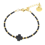 Bracelet « Protection » orné de pierres fines avec croix en agate noire. MMC106 SANDRA 2