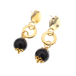 Boucles d’oreilles dorées ornées de pierres fines en tourmaline noire MomZelle MMC091 2