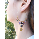 Boucles d’oreilles stylées ARCO IRIS by MomZelle ornées de pierres fines et perles dorées « rose des vents » MMC050