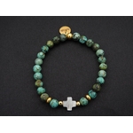 Bracelet AMALIA en pierres fine turquoise africaine et croix by Mom’Zelle MMC065
