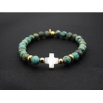 Bracelet AMALIA en pierres fine turquoise africaine et croix by Mom’Zelle MMC65