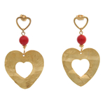 Boucles d’oreilles dorées Amour et Douceur avec pierres fines en corail rouge | MomZelle Bijoux| MMC150