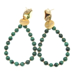 Boucles doreilles ornées de pierres fines Malachite et perles dorées | Boucles doreilles AMIGA | MomZelle Bijoux | MMC143