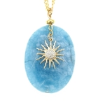 Collier lumineux ESTRELLA Amour de soi  avec sa belle pierre en quartz éponge bleue et son pendentif soleil MMC039 ESTRELLA 1
