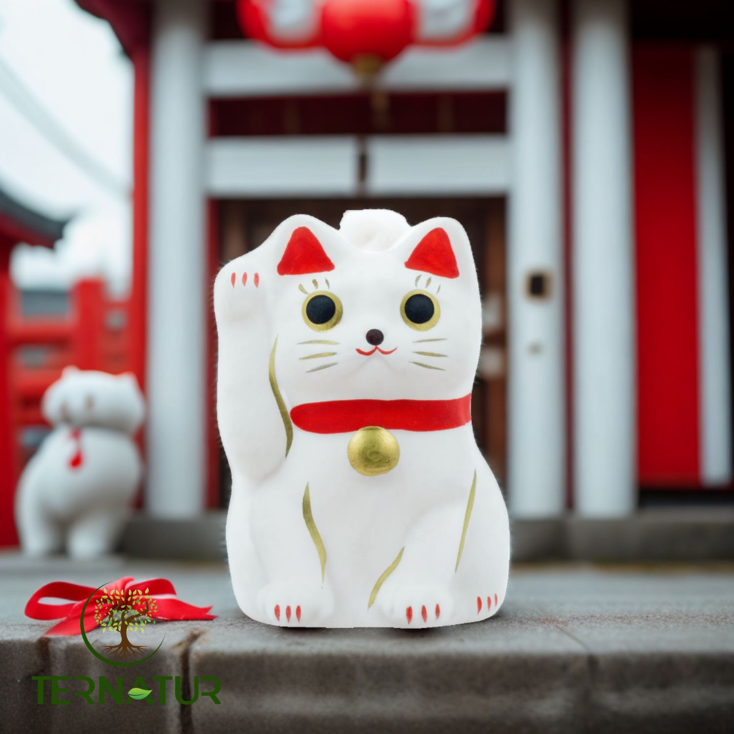 Chat chanceux tirelire signe porte bonheur Porcelaine 25 cm blanc