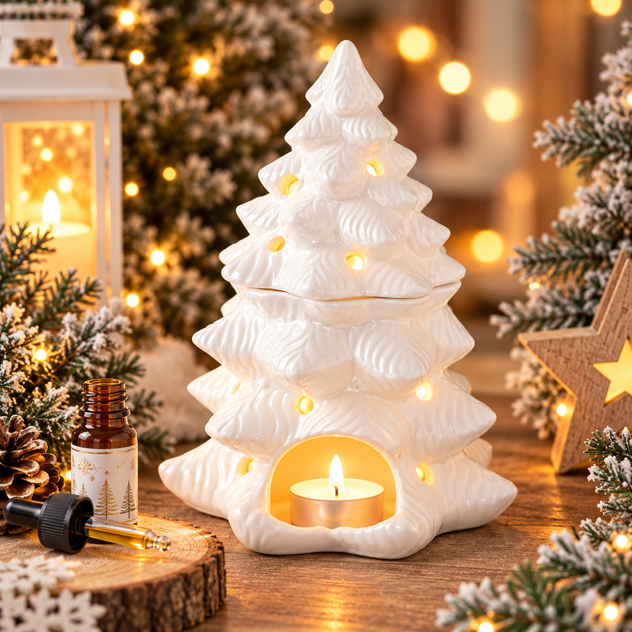 Chaleur de Noël autour d’un sapin lumineux