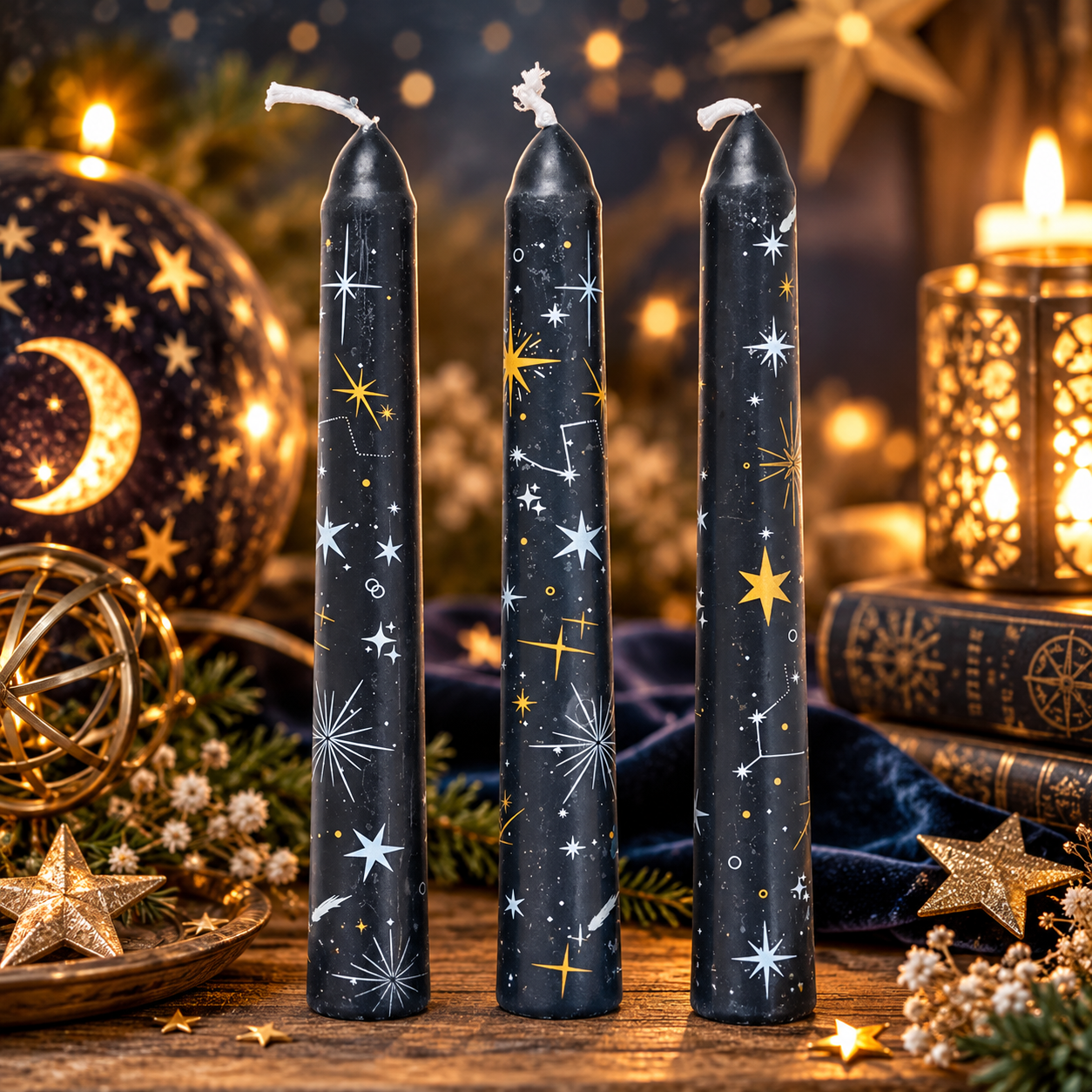 Bougies célestes sur décor mystique