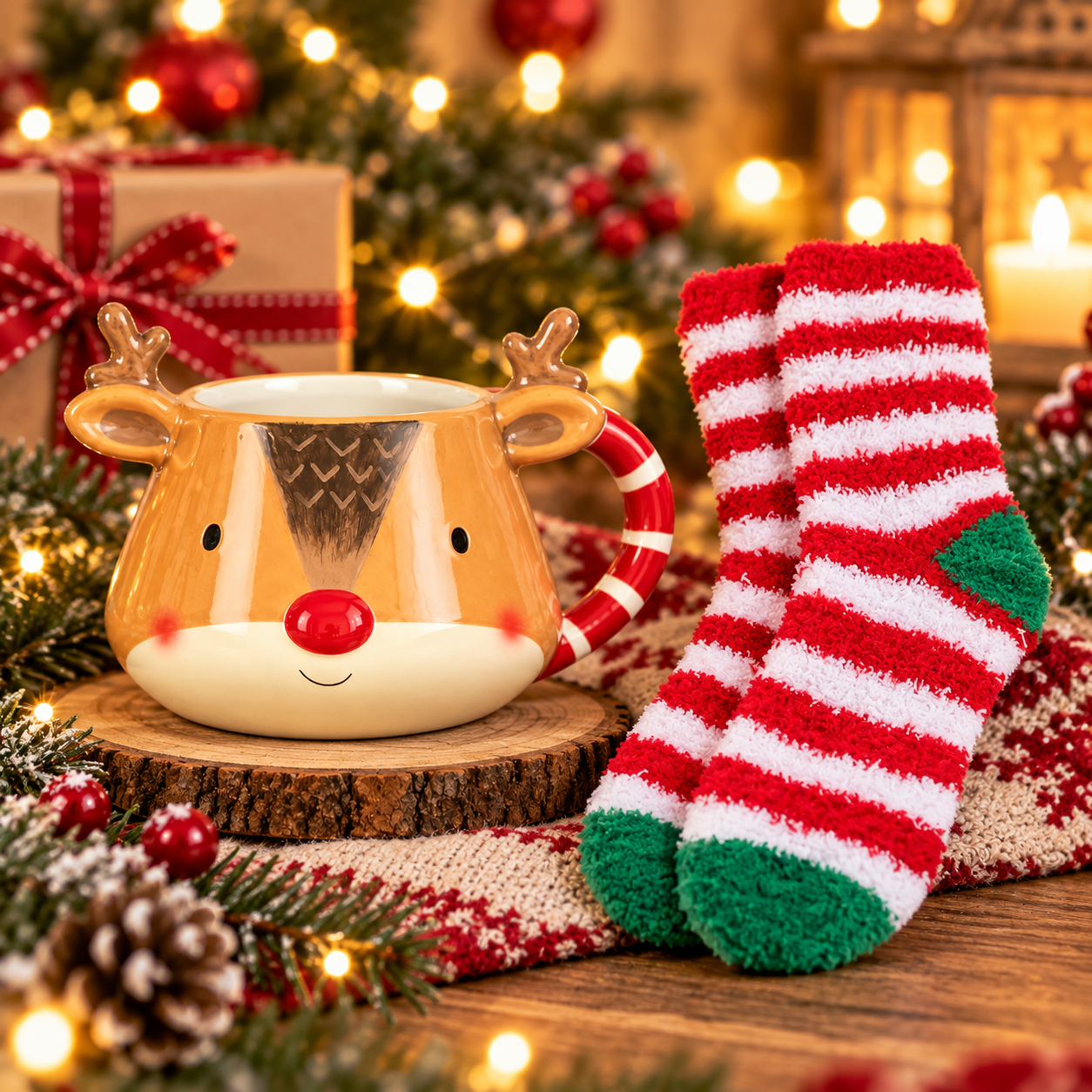 Mug et chaussettes de Noël douillettes