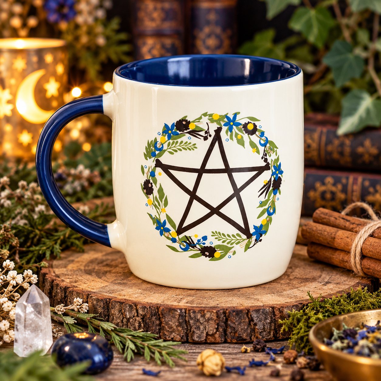 Tasse mystique sur bois rustique