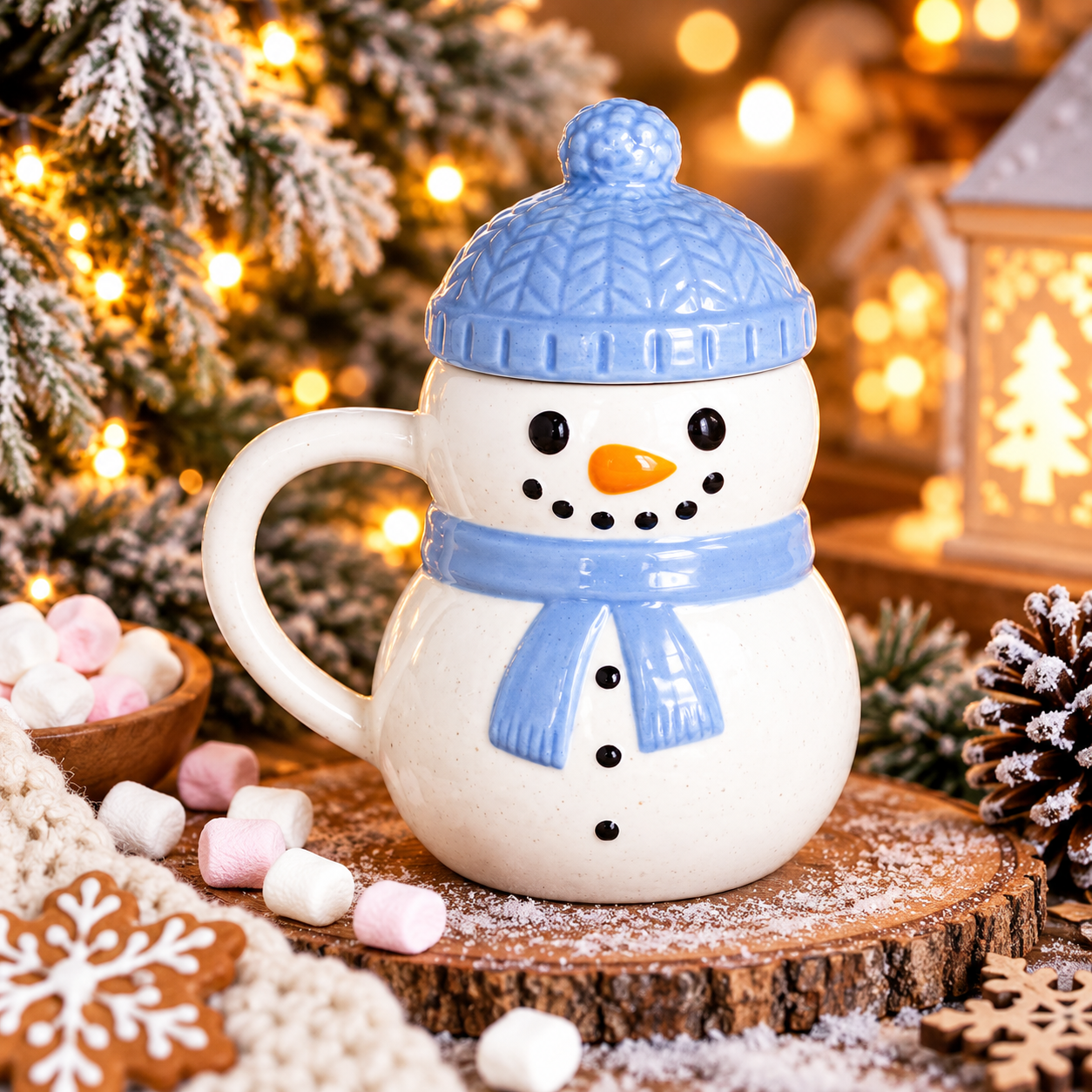 Mug bonhomme de neige et chocolat chaud
