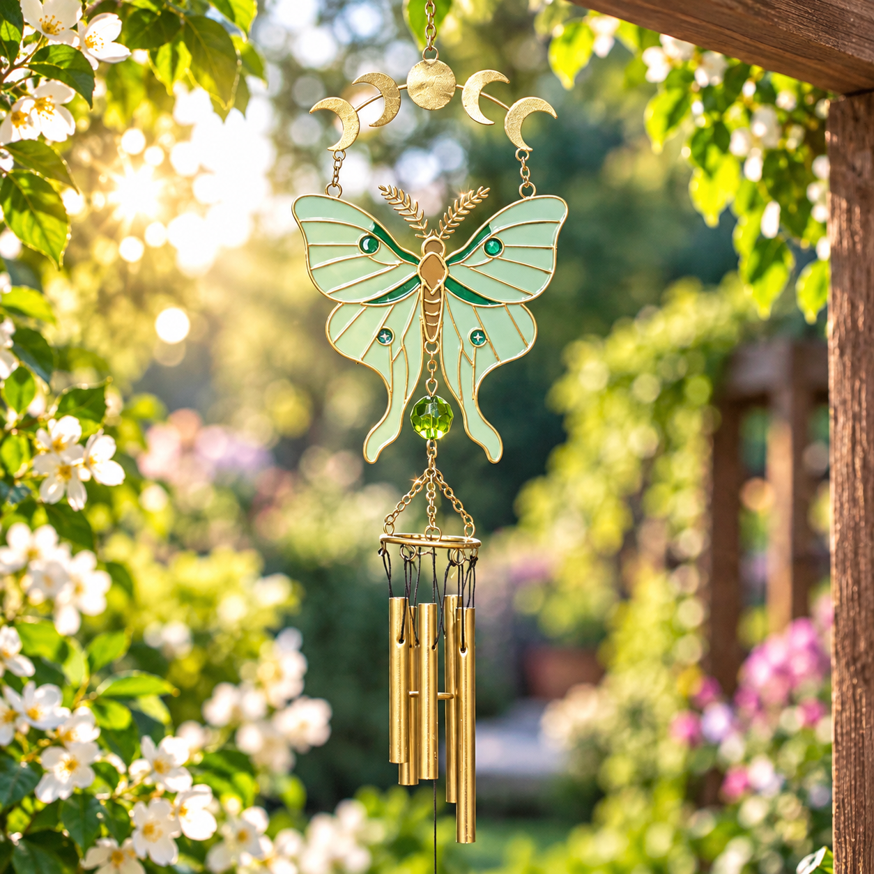 Carillon papillon doré au jardin ensoleillé