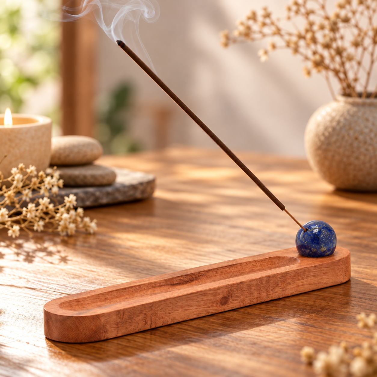 Porte-encens zen et sphère de lapis-lazuli