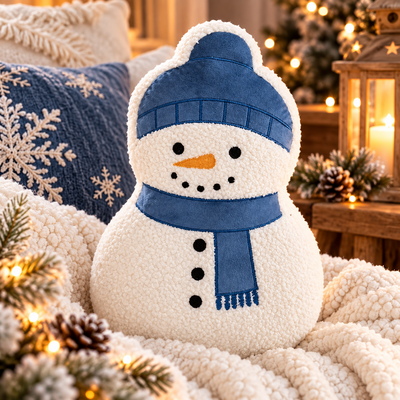 Bonhomme de neige douillet aux lumières de Noël