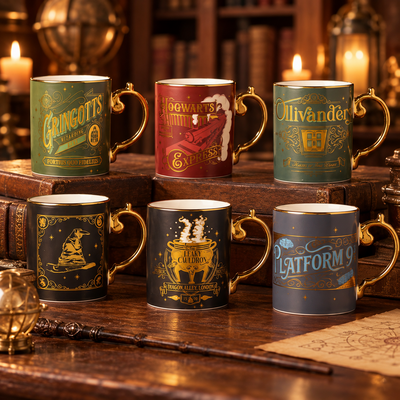 Mugs magiques dans une bibliothèque enchantée
