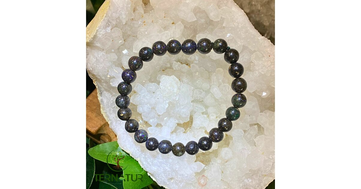 Bracelet Opale Noire éthiopienne Naturelle - Argent 925, 7 Perles, Réglable, Neuf Sans Emballage