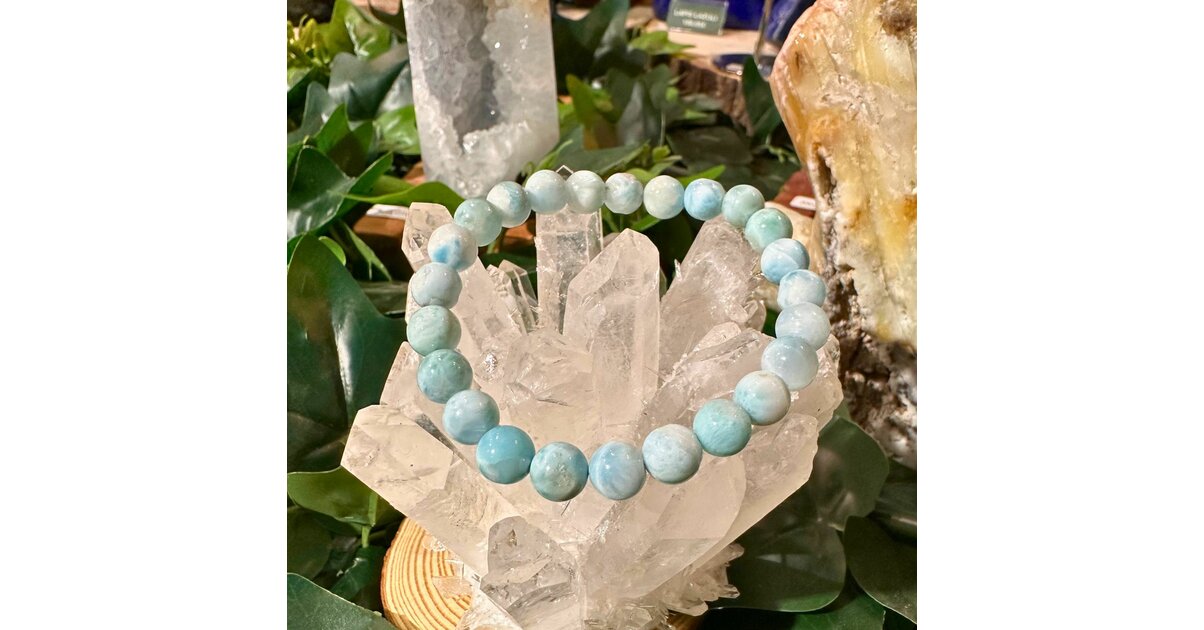 Collier Perles Larimar Et Bois 8 Mm - République Dominicaine, Marque A Bijoux, Neuf Avec étiquettes