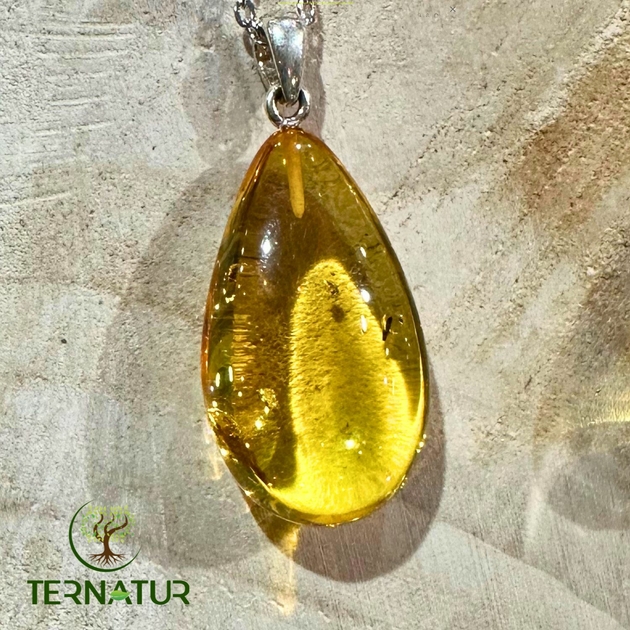 Ambre taillée en goutte, pendentif attache argent