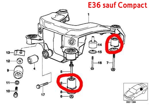 Extracteur silent bloc BMW train arrière Série 3 E36 sauf Compact  33319059301 33319059300