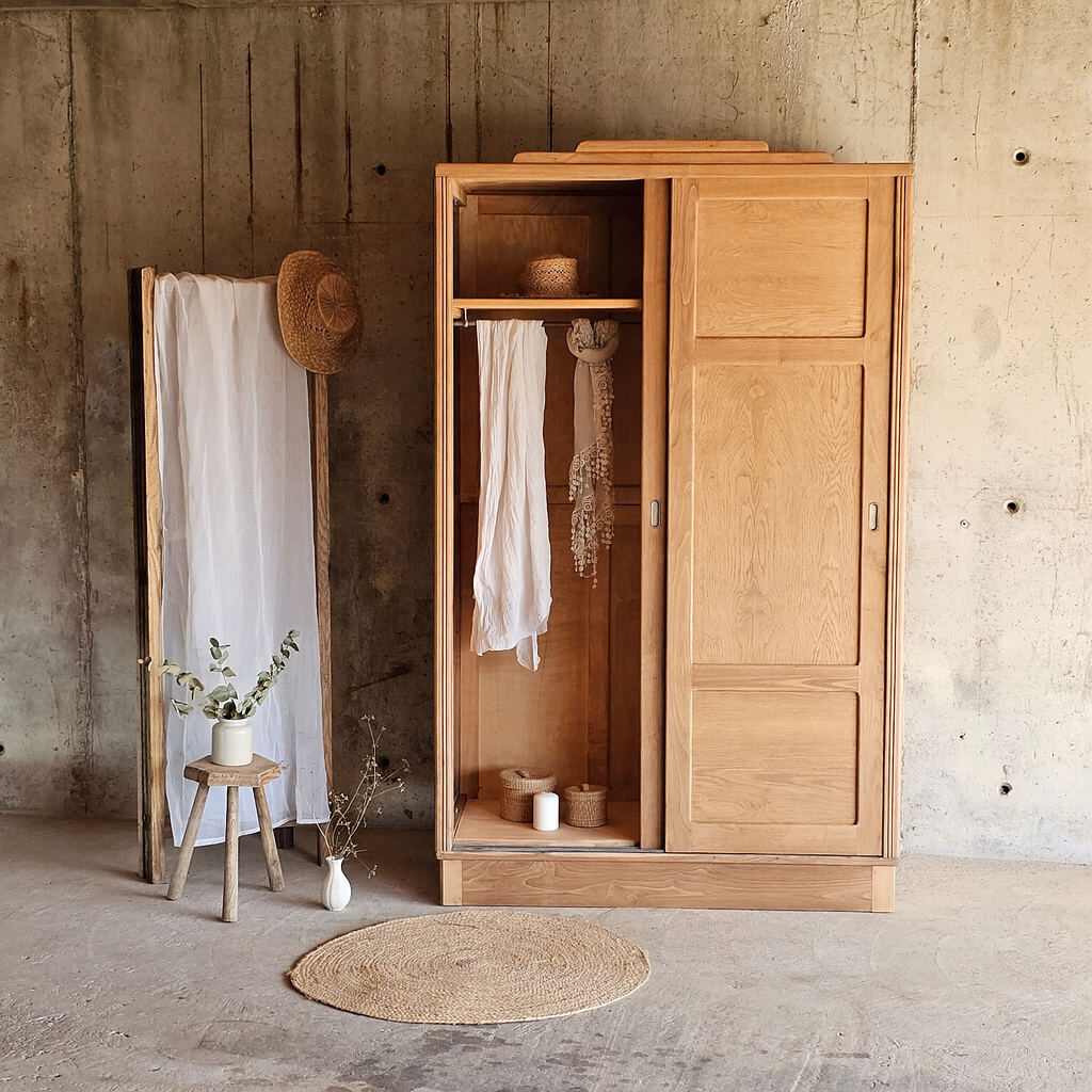 Armoire vintage – portes coulissantes – penderie et étagères – années 50:60file_0000000000a0624389cb6e3d6dec65f8