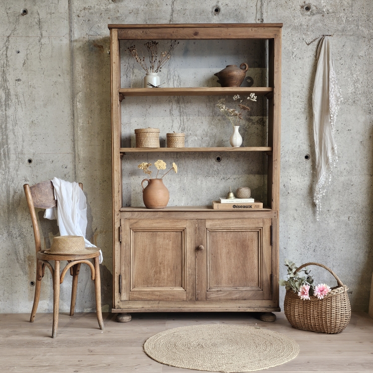 Buffet-bibliothèque ancien en bois brut – chêne &amp; noyer – maison de famille20251025_133551